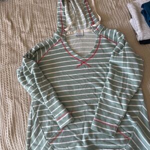 Columbia Mint Green & White Striped Hooded Pullover with Pink Trim